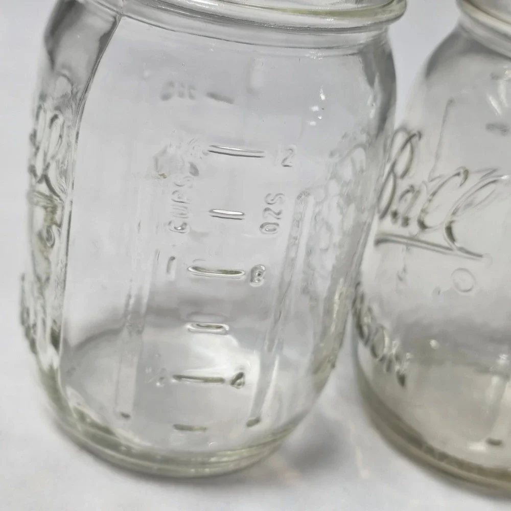 Ball Mason Jar 12oz Clear Embossed Fruit Harvest Glass Set of 2